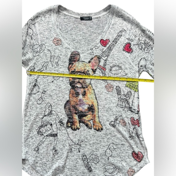 Inoah Tunic Top Artsy French Bulldog Paris Eiffel Tower Soft Knit Sweater Size M - Picture 11 of 13